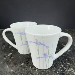 Corelle Coordinates Iris Stoneware Mugs Purple Floral White‎ Tapered Cup Mug Set